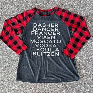 Plaid Sleeve Graphic Raglan Tee